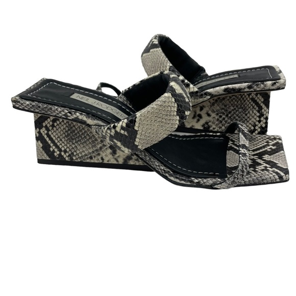 Neil J. Rodgers Chriselle Square Toe Python Wedge Sandals - Picture 1 of 5